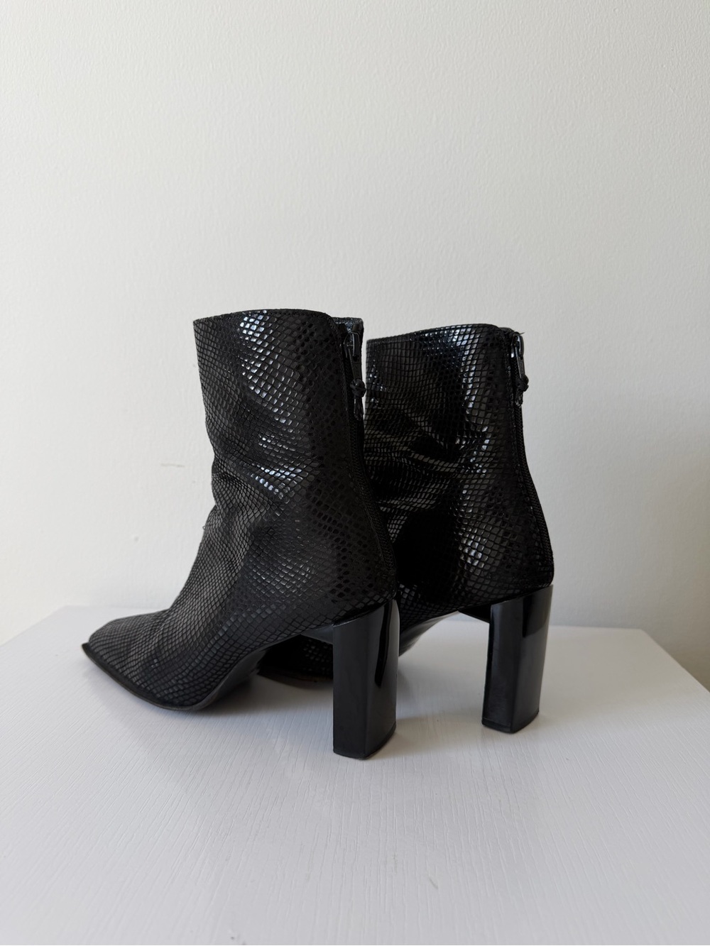Stuart Weitzman Black Snake-Embossed Leather Ankle Boots